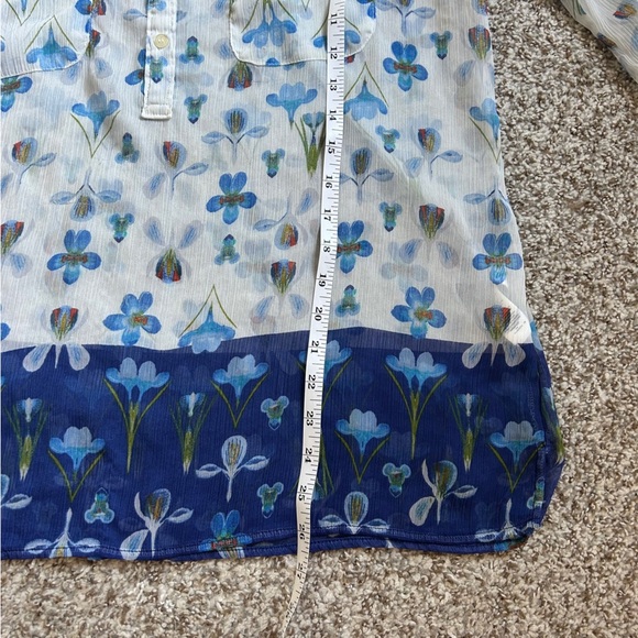 🦋 Joe Fresh White Blue Floral Lightweight Button Down Blouse Casual XL - Picture 6 of 6